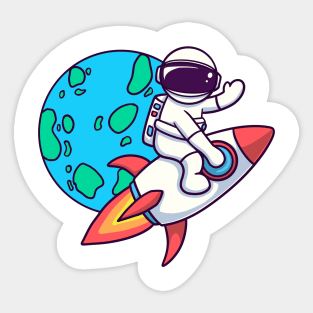 Astronaut Riding Rocket And Waving Hand Sticker